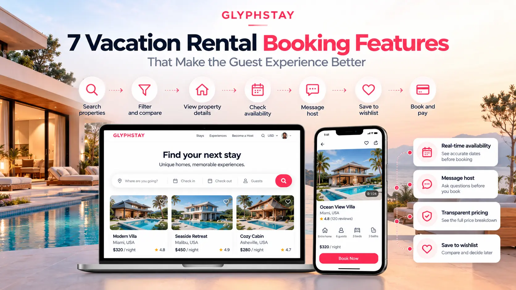 Seven vacation rental booking features that improve the guest experience with GlyphStay