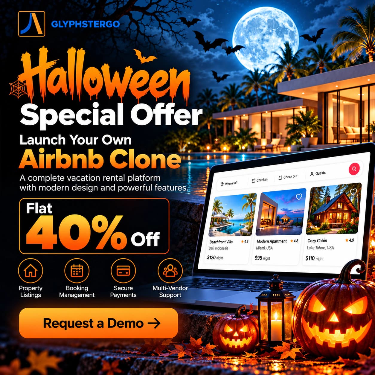 Halloween special offer: launch your own Airbnb clone with 40% off