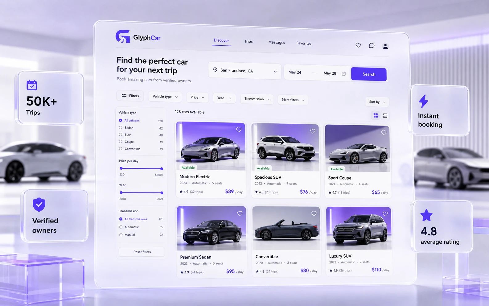 GlyphCar search and discovery experience