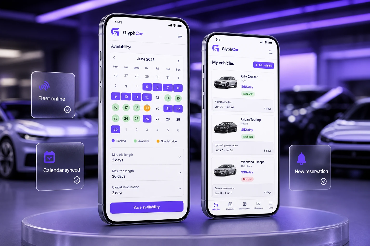GlyphCar mobile owner earnings workspace