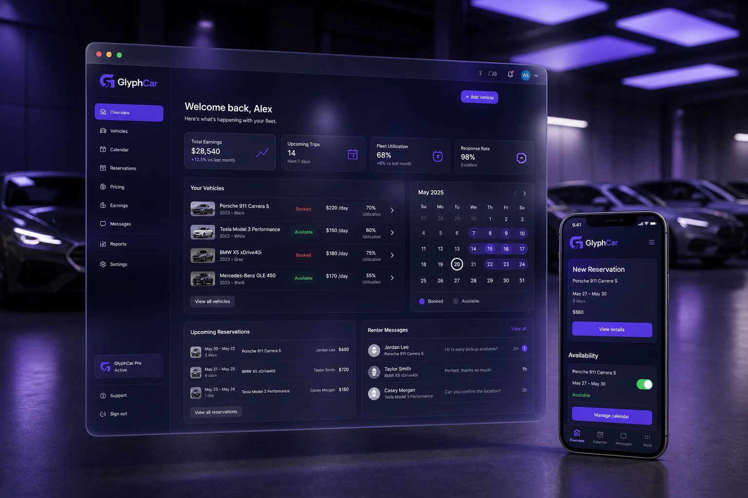 GlyphCar owner fleet management workspace