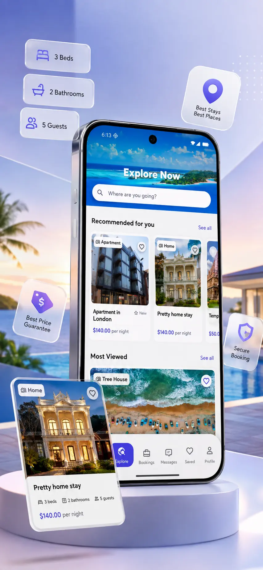 GlyphStay mobile app home experience