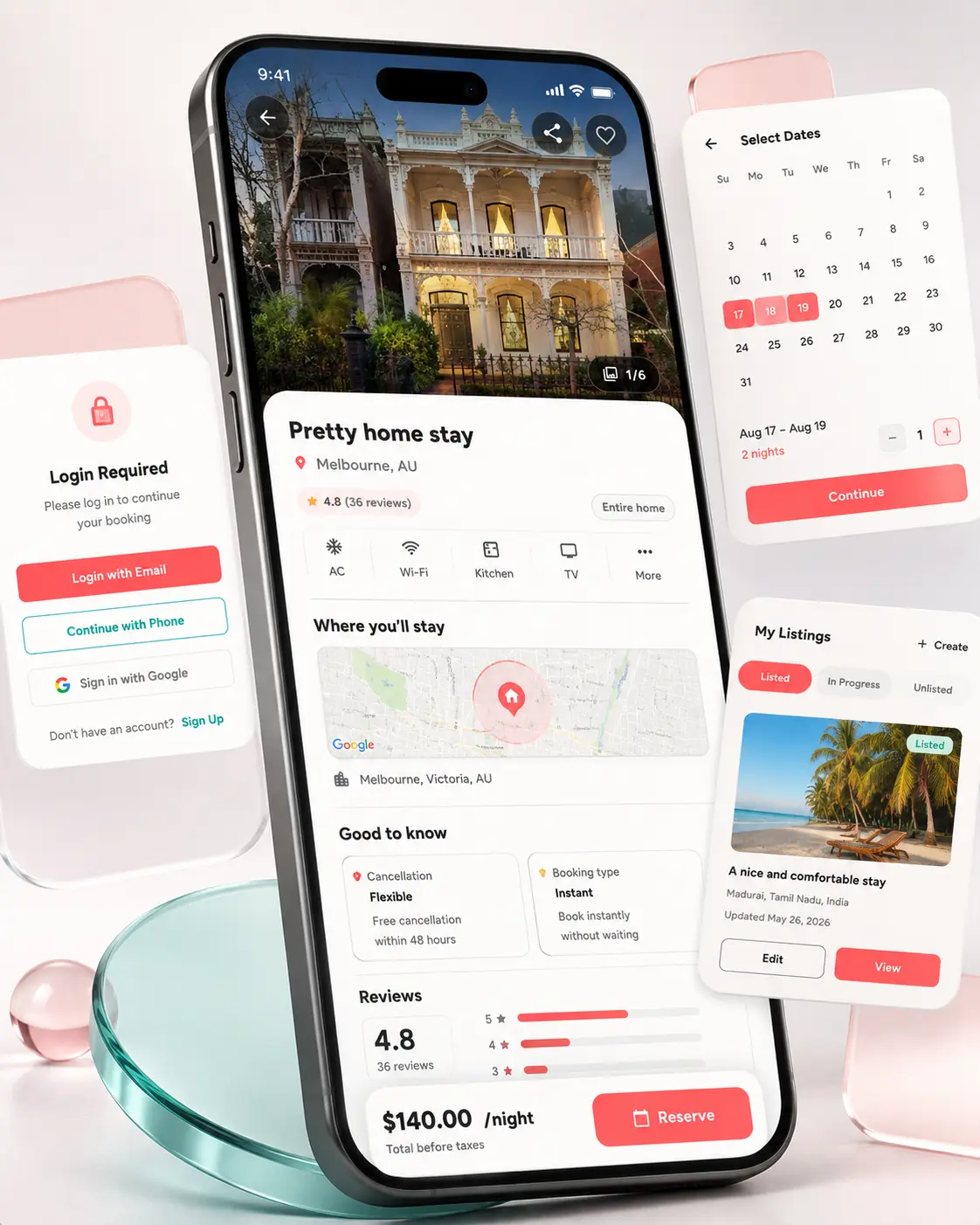 GlyphStay mobile property discovery and listing experience